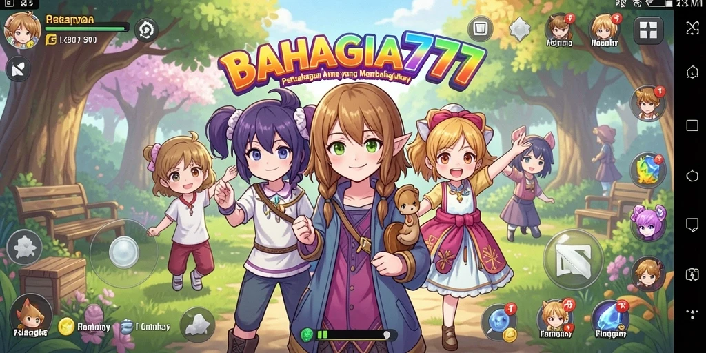 Tampilan layar permainan BAHAGIA777 dengan karakter-karakter Anime yang dinamis.