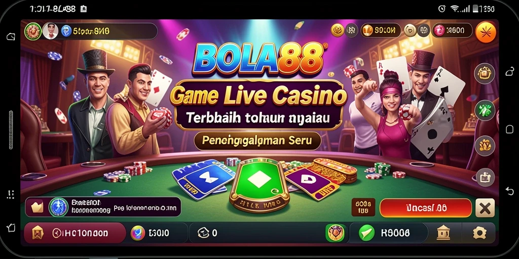 Screenshot gameplay BOLA88 menunjukkan dealer profesional di meja kasino langsung.