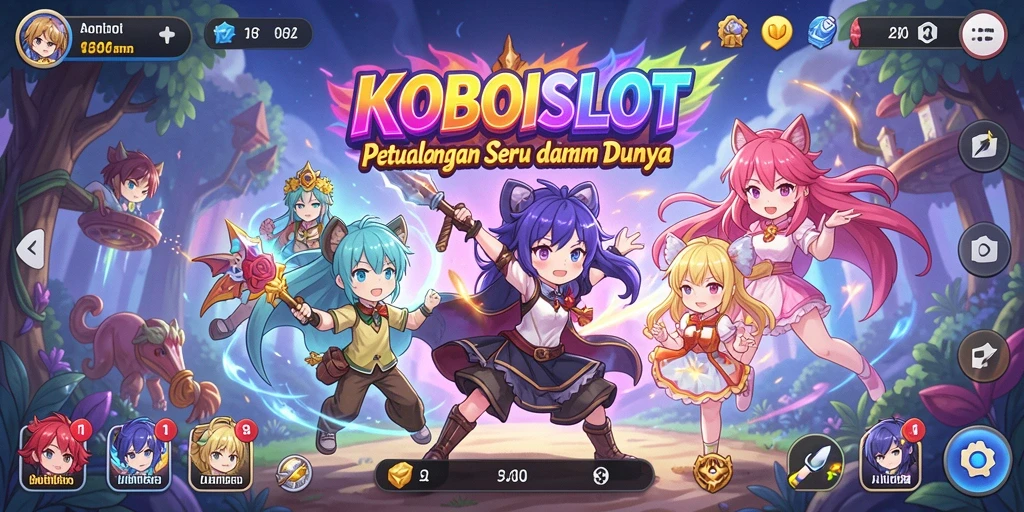 Screenshot gameplay KOBOISLOT menampilkan karakter anime dan mesin slot yang menarik.