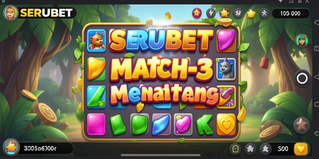 Screenshot SERUBET menunjukkan gameplay Match-3 yang seru.