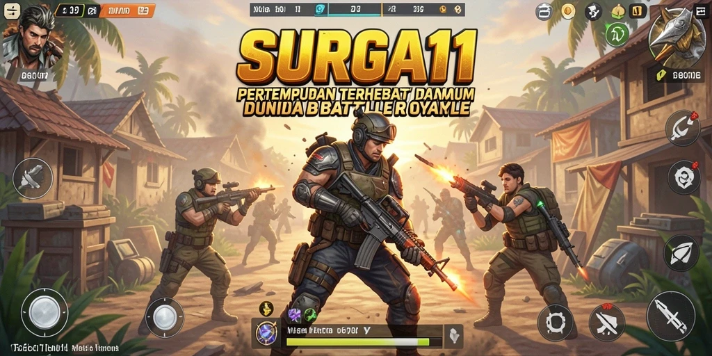 Screenshot gameplay SURGA11 yang menampilkan aksi Battle Royale yang mendebarkan.